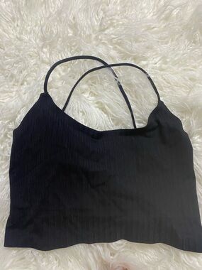 Black Ribbed Strappy Crop Top - Women